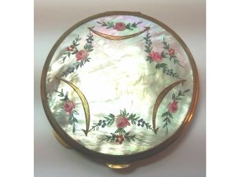 Seriously Gorgeous Large Roses Painted Real Pearl Shell Brass Compact