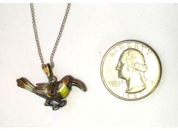 Fabs!!  Vintage Sterling Enameled Bird Necklace Pointy Beak