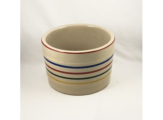 Unique Vintage Stoneware Crock Or Planter With Rainbow Stripes