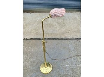 Unique Vintage Brass Pharmacy Lamp With Terra-cotta Shell Shade