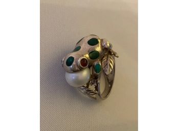 Sterling Silver Ring With Pearl And Malachite