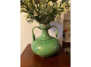 Green Vase With Faux Flowers