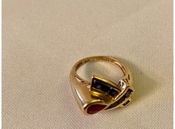 10K Gold Ring With Garnet And Sapphire Stones