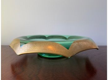 Vibrant Green Decorative Bowl With Gold Colored Trim