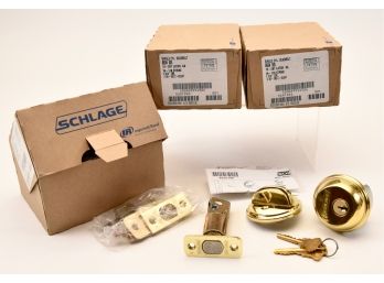 NEW! Set Of Three - Schlage Single Cylinder  Deadbolt In Polished Brass (Retail $100)