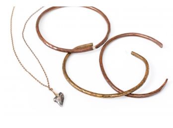 Trio Of Copper Bangle Bracelets And Necklace