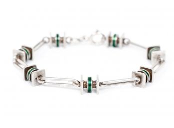 Signed Sterling Silver And Enamel Link Bracelet