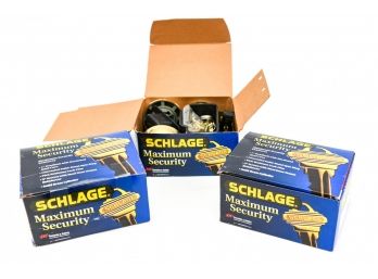 NEW! Set Of Three - Schlage Maximum Security Double Sided Cylinder Deadbolt Locks (Retail $120)