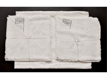 NEW! Embroidered Portuguese Hand Made Linen Tablecloth And Twelve Napkins (RETAIL $1,000)