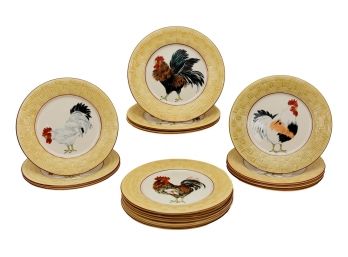 Set Of 15 Cour Normandie Golden Straw French Rooster Plates By Niderviller