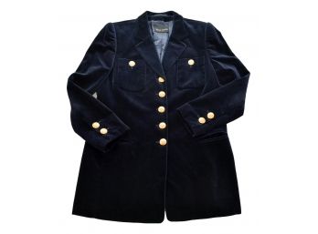 Rena Lange Midnight Blue Velvet Blazer With Gold Signature Buttons