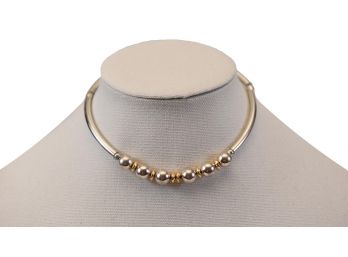 Sterling Silver Bar And Ball Necklace With 14K Yellow Gold Spacer Beads (20.9 Grams)