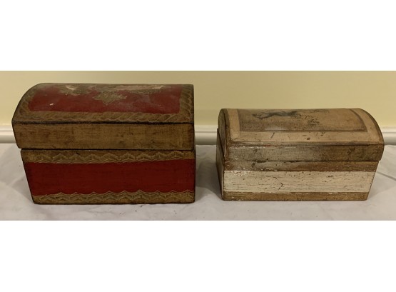 Two Small Paint Decorated Boxes With Lids Includes Miniature Doll
