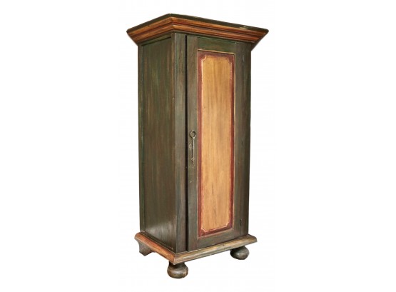 Tall Wood Armoire Washed In Deep Hues And Original Key  76'H X 37 3/4' X 27'D
