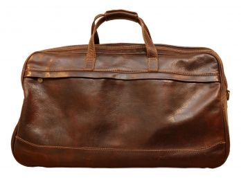 Leather Carry-On Travel Duffle Bag With Top Stitching Made In Italy