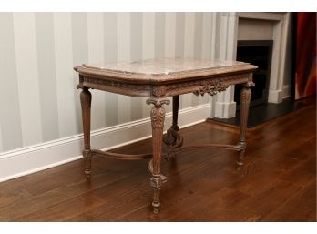 Vintage Rococo Style Ornate Wood & Marble Top Hand Carved Console Table