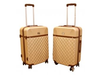 Set Of 2 Ann Klein Gold Hard Shell Light Weight Luggage
