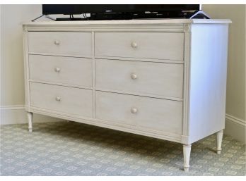 Distressed White Six Drawer Classic Dresser