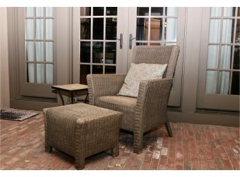 Set Of 4 Outdoor Wicker Chair With Ottoman And Slate And Iron Square Side Table