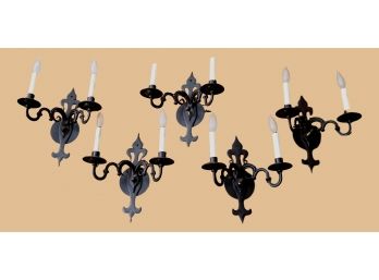 Set Of 5 2-Arm Fleur-de-lis Design Wrought Iron Forged Candlestick Scones