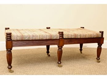 1 Of 2 Cushion Wood Bench With Reeded Round Tapered Legs On Brass Casters