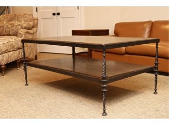 Espresso Wood And Wrought Iron Etagere Coffee Table With Spiral Legs
