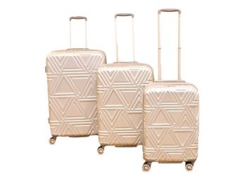 Set Of 3 Badgley Mischka Silver Hard Shell Expandable Luggage Set