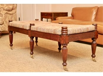 2 Of 2 Cushion Wood Bench With Reeded Round Tapered Legs On Brass Casters