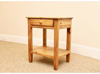 Pine Side Table With Drawer And Stretcher Shelf