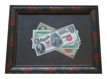Framed Oil On Board Painting Of Paper Money