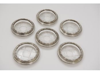 Set Of Six Amston Glass And Sterling Silver 120 Coasters