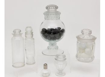 Apothecary Jars, Hand Blown Glass Eggs And Walnuts
