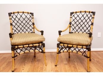 Pair Of Wood And Leather Strap Chairs