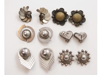 Six Pairs Of Sterling Silver Clip-On Earrings (121.2g)