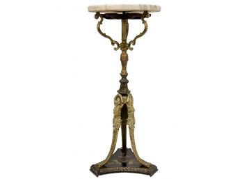 Brass Figural Pedestal Stand With Marble Top