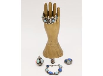 Multi-Colored Stone Jewelry, Sterling Silver Ring And A Brooch By Miracle