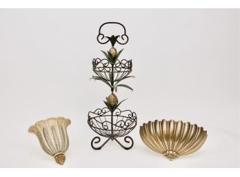 Syroco Planters + Two Tier Metal Basket Holder With Pineapple Design
