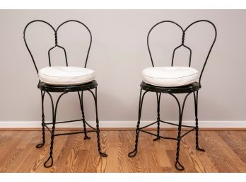 Set Of Two Heart Shaped Ice Cream Parlor Chairs With White Cushions