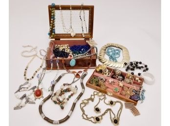 Collection Of Costume Jewelry And Jewelry Box