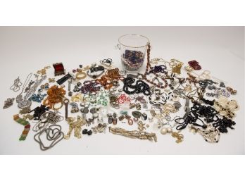 Large Collection Of Assorted Vintage Costume Jewelry + Nordstrom Collection Crystal Ice Bucket