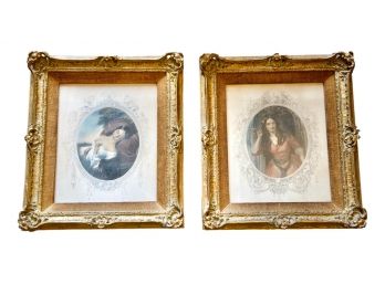Pair Of Framed Portrait Prints In Gilt Carved Wood Frames