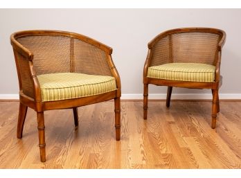 Pair Of Chaircraft Hickory NC Mid-Century Hollywood Regency Bamboo And Cane Club Chairs
