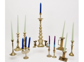 Nice Collection Of Different Sized Brass Candlestick Holders