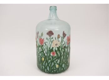 C.C.W. Hand Painted Floral Water Glass Bottle