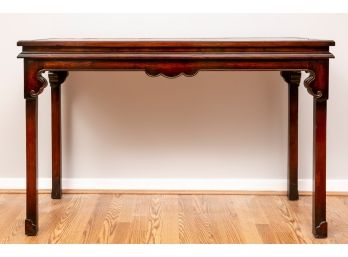 Wood Console Table With Hand Tooled Leather Top