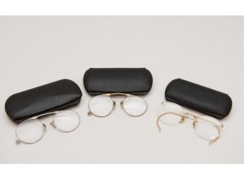 Three Vintage Gold Filled Spectacles In Original Cases