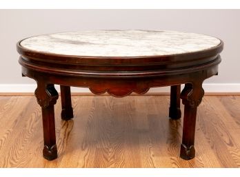 Antique Wood Coffee Table With Marble Top