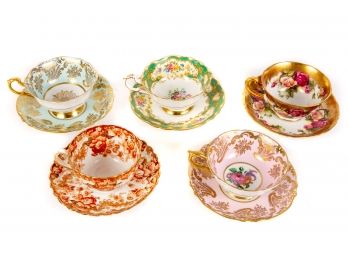 Collection Of Tea Cups And Saucers - Paragon, Golden Rose, Royal Chelsea And Victoria Radfords