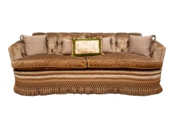 Custom Designed Tufted Sofa With Down Cushions And Fringe Trim