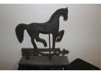 Vintage Carved Wooden Two Sided Black Horse On Stand